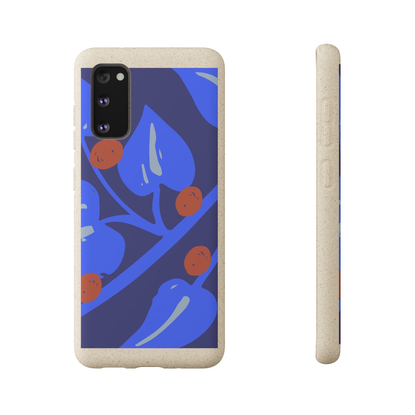 Biodegradable Phone Case — Bold Blue Abstract Floral Berry Design