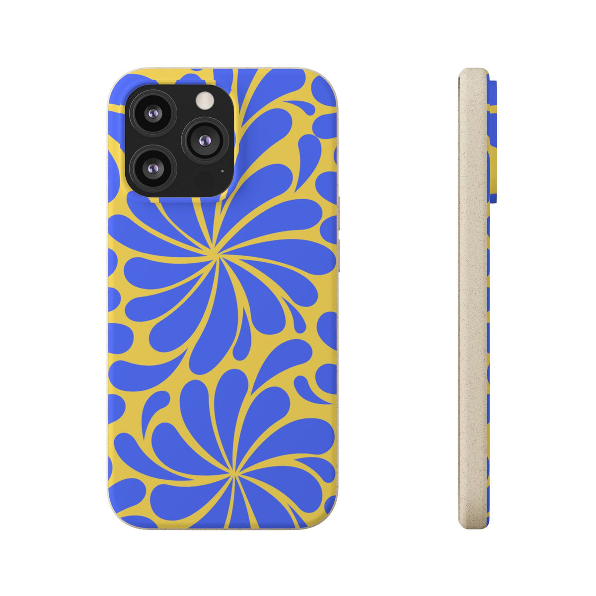 Biodegradable Phone Case — Blue & Yellow Retro Swirl Eco Phone Cover