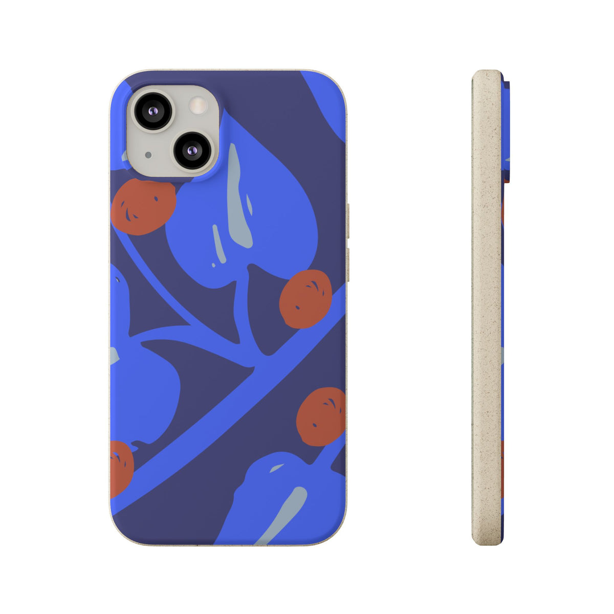 Biodegradable Phone Case — Bold Blue Abstract Floral Berry Design
