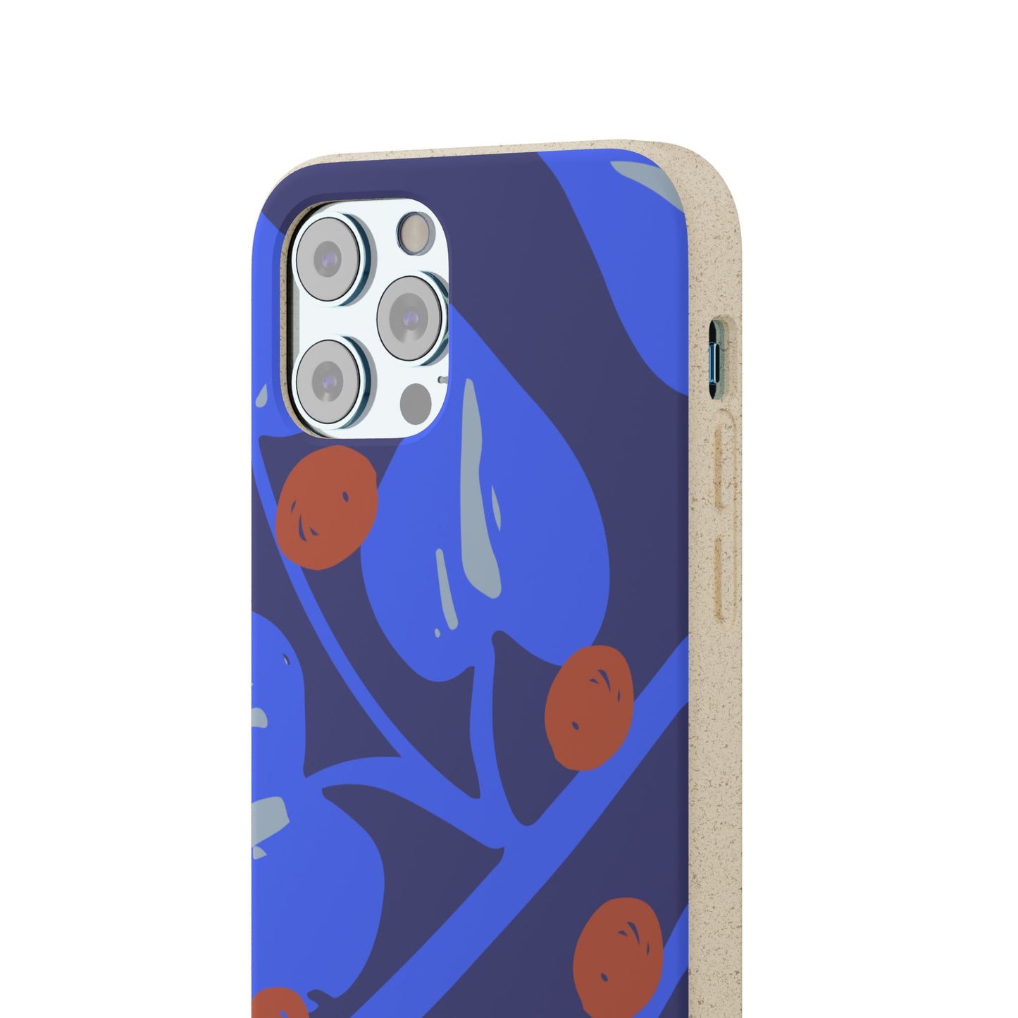 Biodegradable Phone Case — Bold Blue Abstract Floral Berry Design