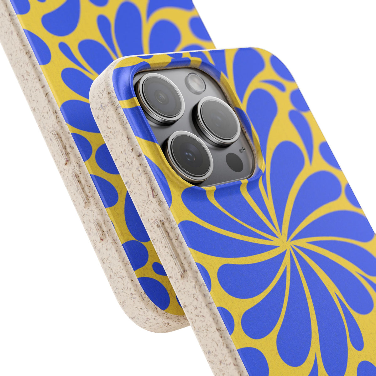 Biodegradable Phone Case — Blue & Yellow Retro Swirl Eco Phone Cover