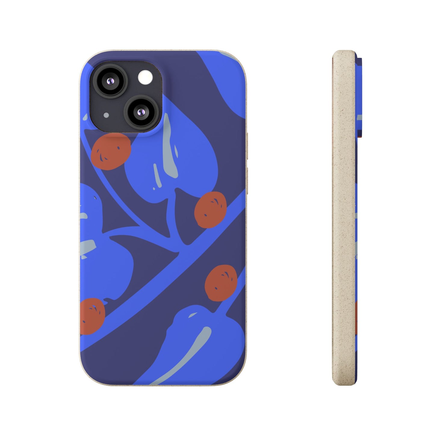 Biodegradable Phone Case — Bold Blue Abstract Floral Berry Design