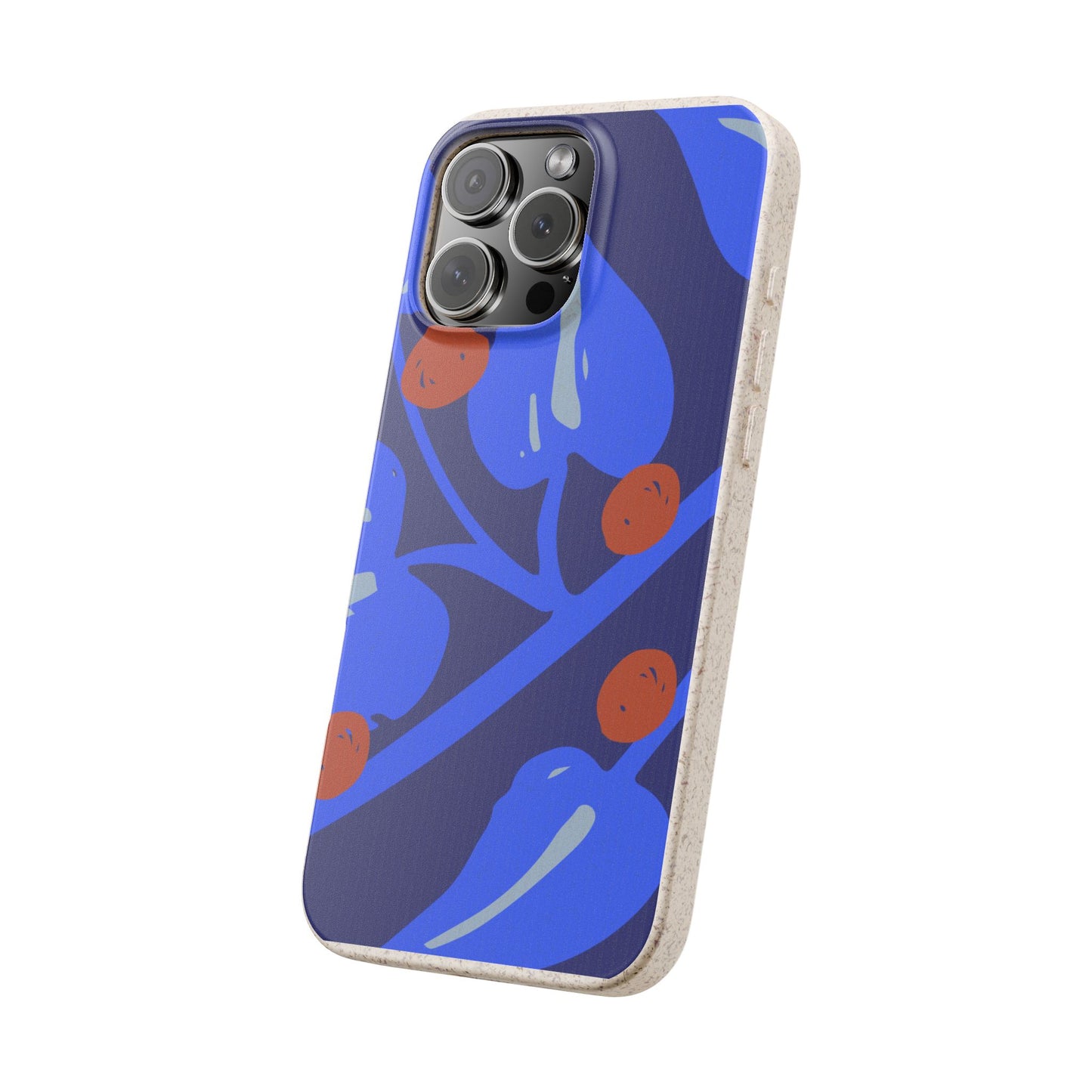 Biodegradable Phone Case — Bold Blue Abstract Floral Berry Design