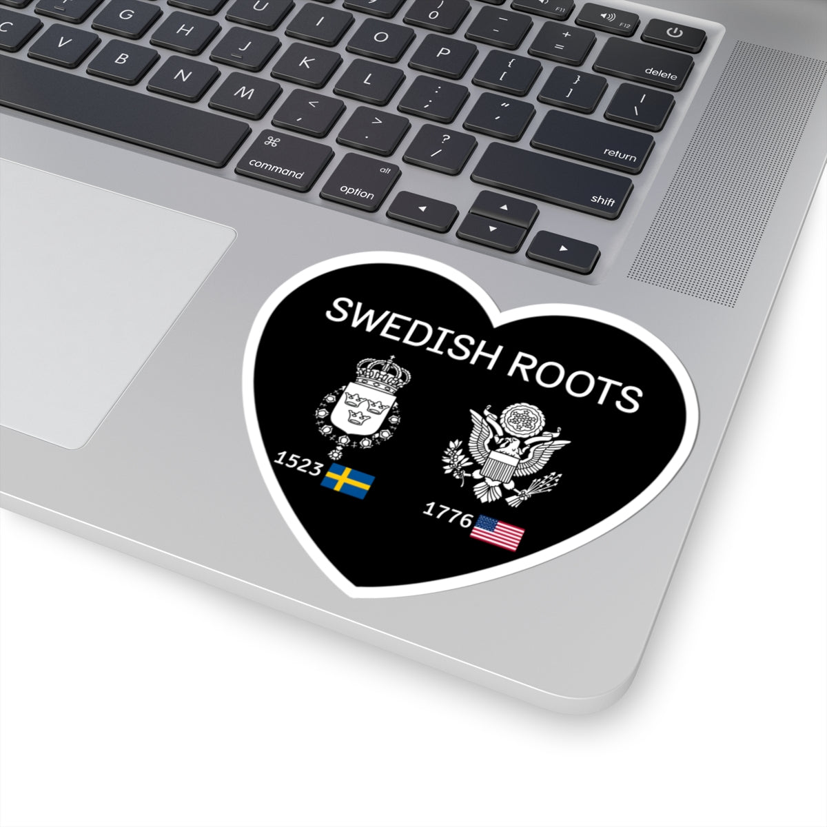 Swedish Roots Heart Sticker — Heritage Flags & Crest Kiss-Cut Sticker