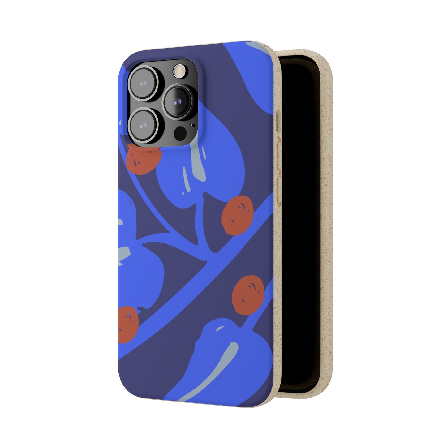 Biodegradable Phone Case — Bold Blue Abstract Floral Berry Design