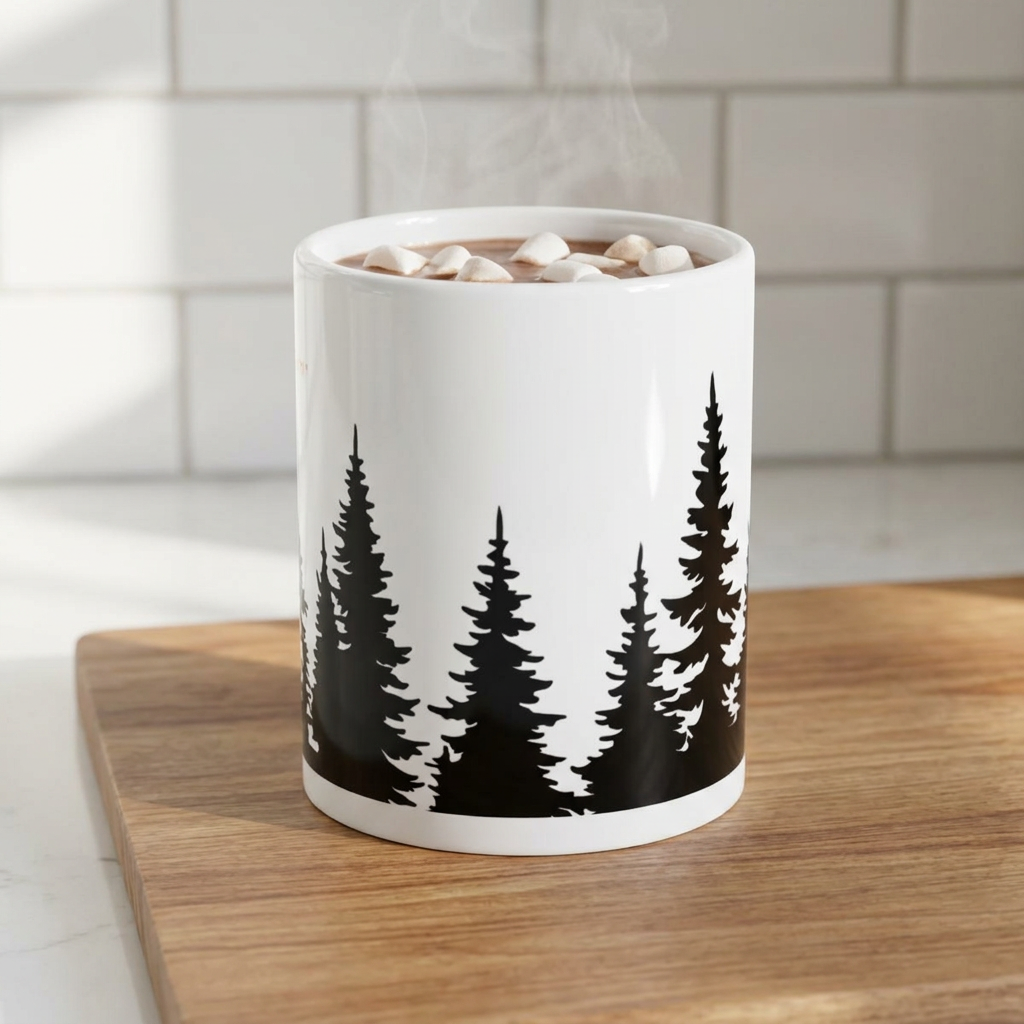 Ceramic Mug - Evergreen Forest Silhouette Coffee Cup (11oz, 15oz)