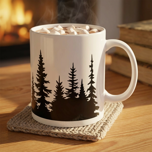 Ceramic Mug - Evergreen Forest Silhouette Coffee Cup (11oz, 15oz)