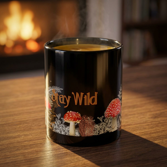 Mushroom Mug - "Stay Wild" Black Ceramic Coffee Cup (11oz/15oz)
