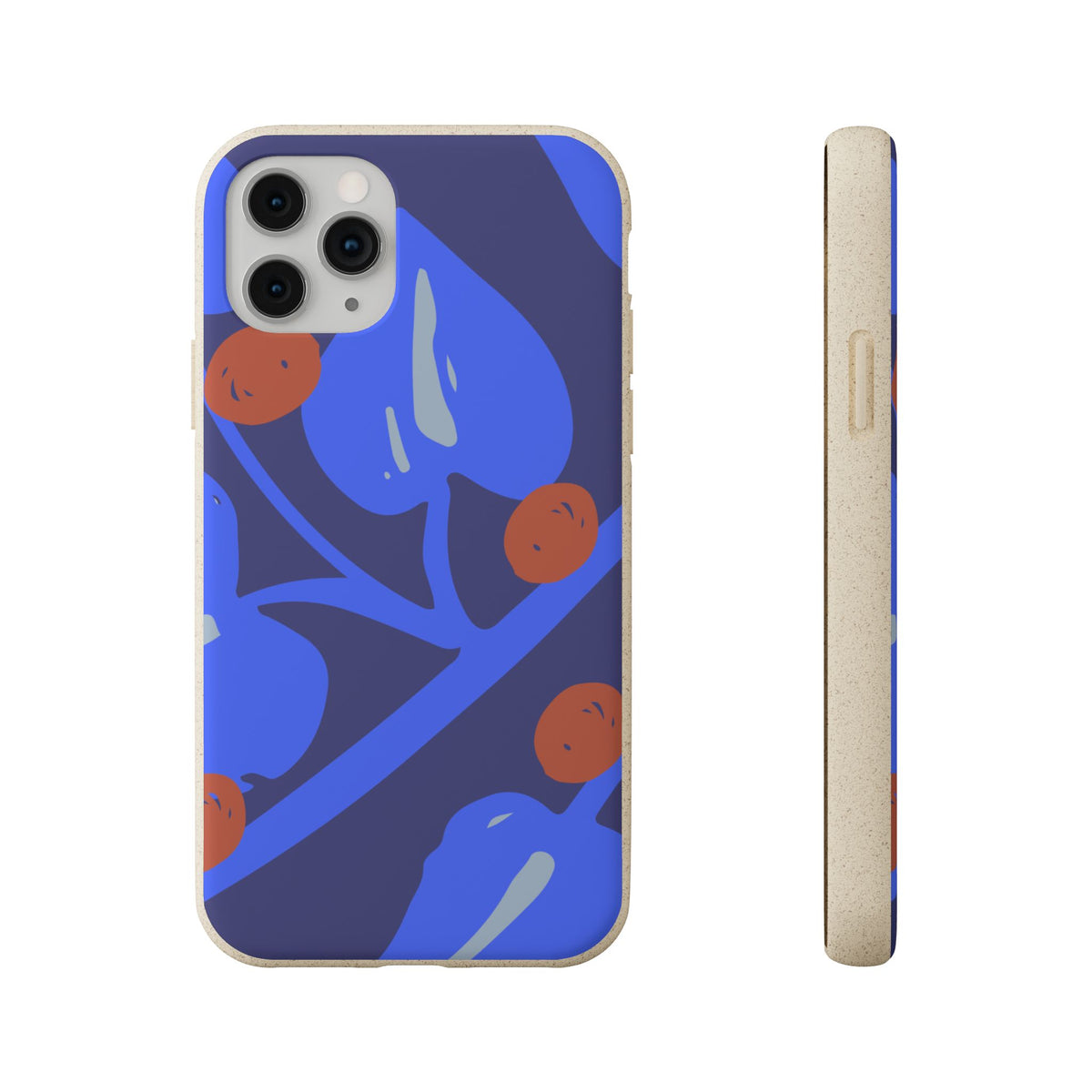 Biodegradable Phone Case — Bold Blue Abstract Floral Berry Design