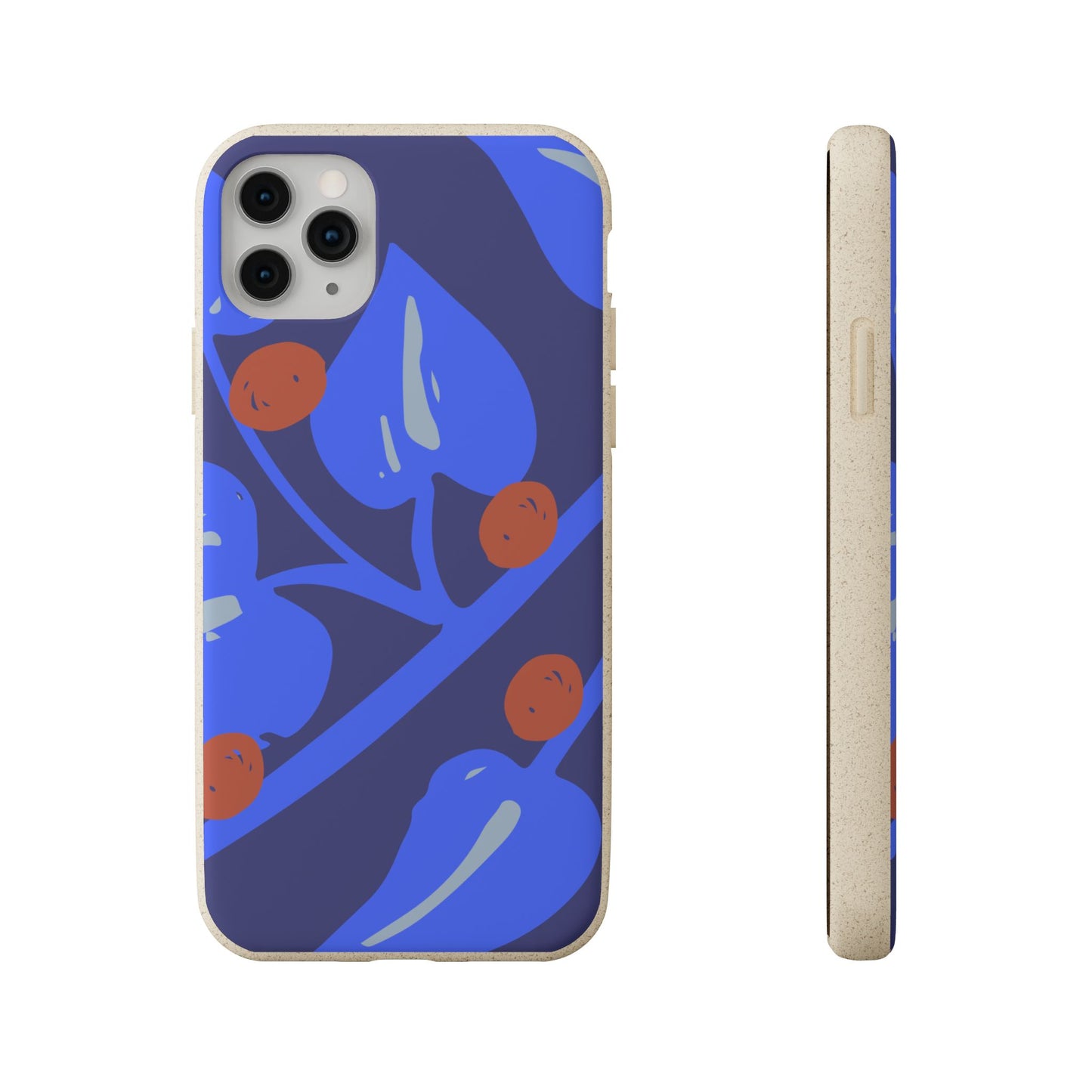 Biodegradable Phone Case — Bold Blue Abstract Floral Berry Design