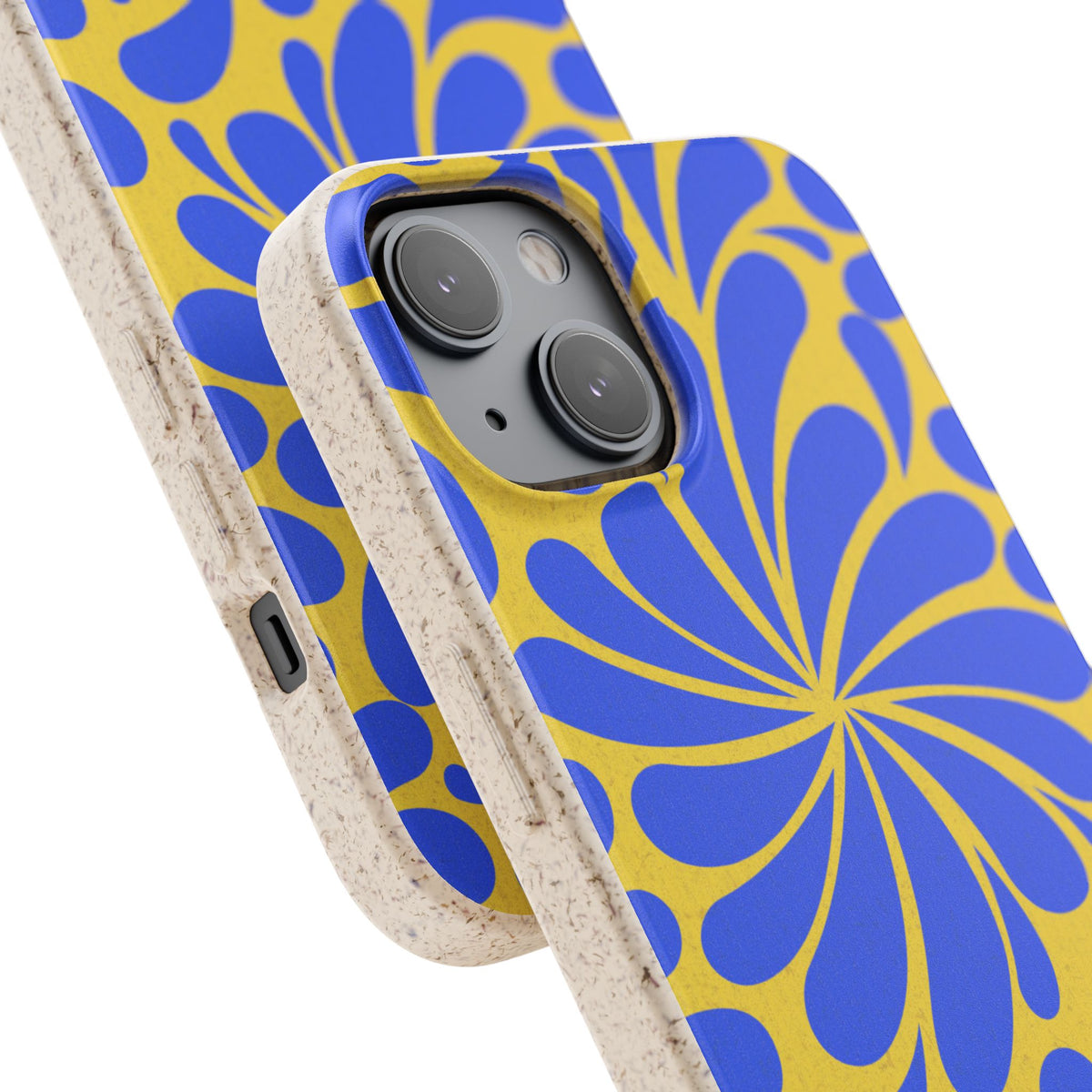 Biodegradable Phone Case — Blue & Yellow Retro Swirl Eco Phone Cover