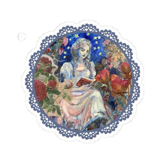 'Lost in a Story' Decorative Kiss-Cut Sticker — Vintage Bookish Floral Design