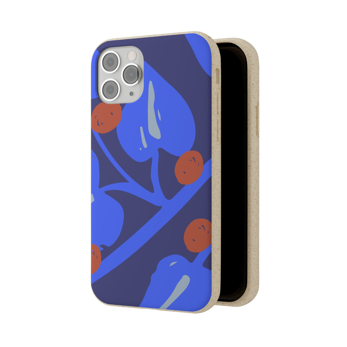 Biodegradable Phone Case — Bold Blue Abstract Floral Berry Design