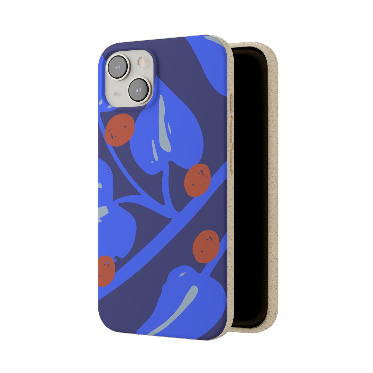 Biodegradable Phone Case — Bold Blue Abstract Floral Berry Design