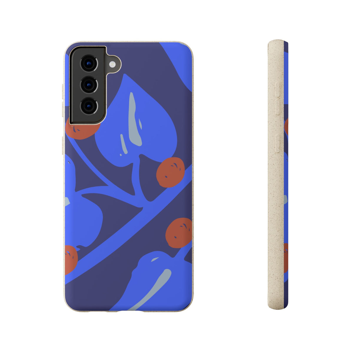 Biodegradable Phone Case — Bold Blue Abstract Floral Berry Design