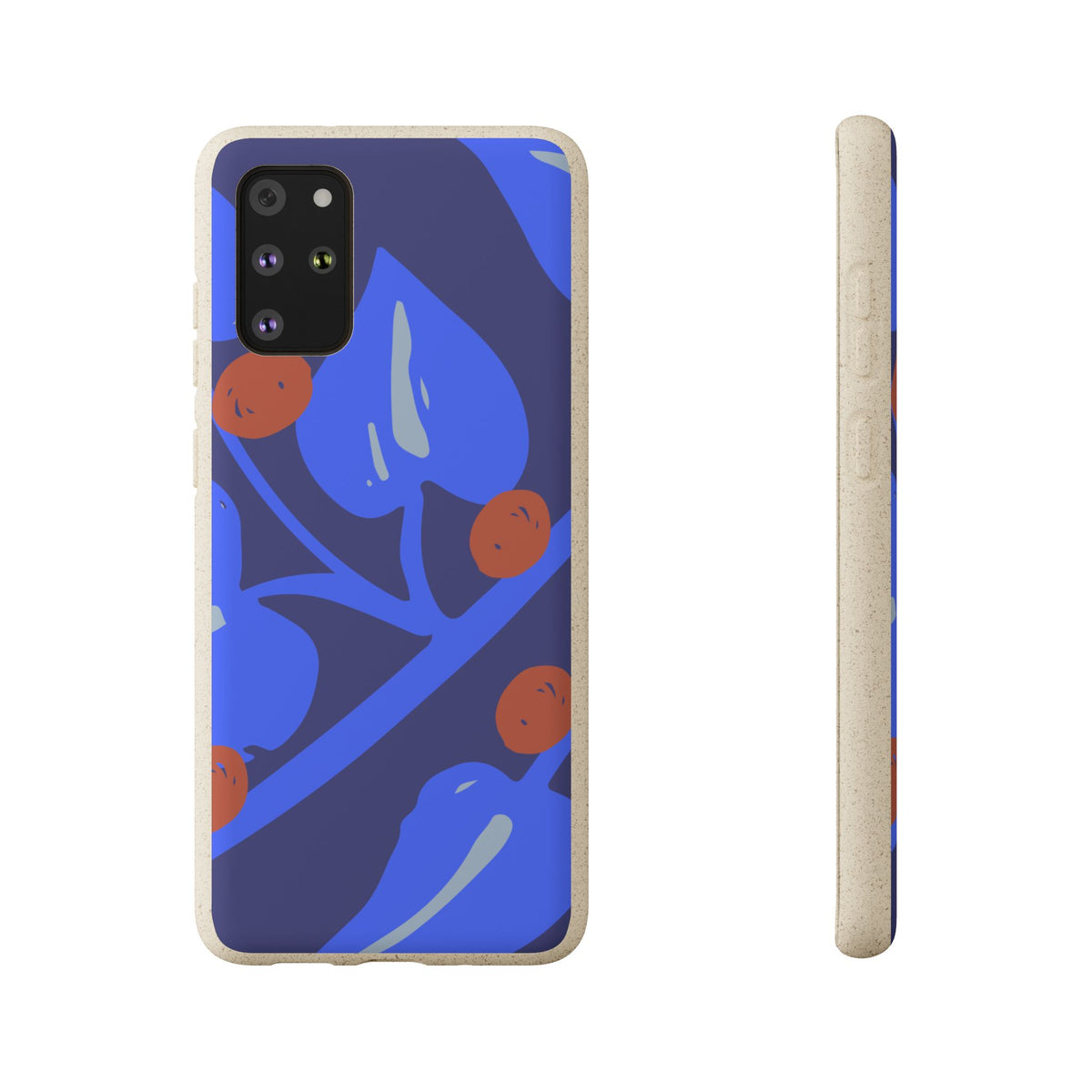 Biodegradable Phone Case — Bold Blue Abstract Floral Berry Design