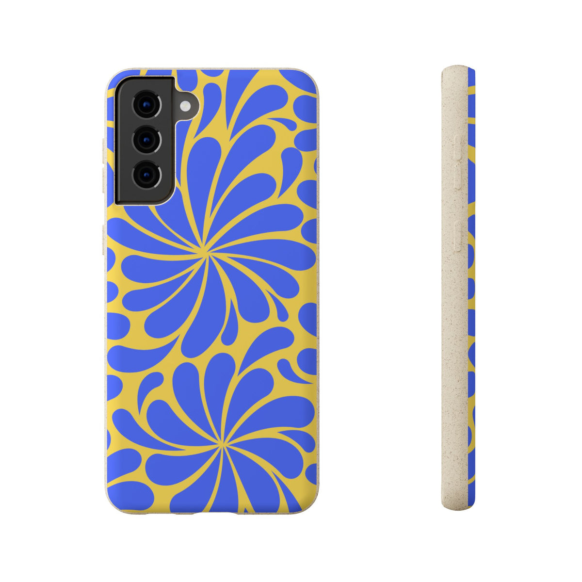 Biodegradable Phone Case — Blue & Yellow Retro Swirl Eco Phone Cover