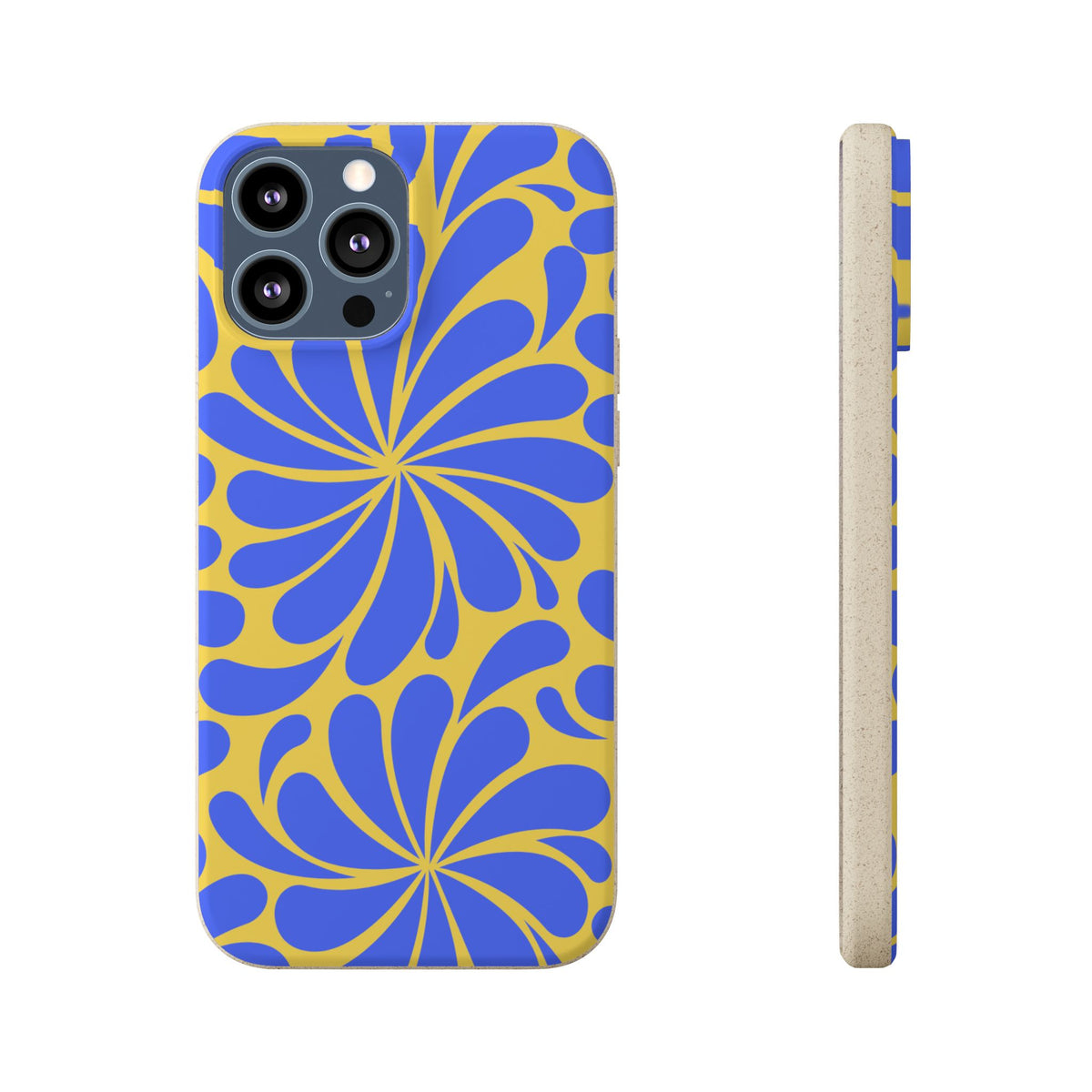 Biodegradable Phone Case — Blue & Yellow Retro Swirl Eco Phone Cover