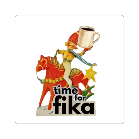 "Time for Fika" Vintage Dala Horse Coffee Sticker