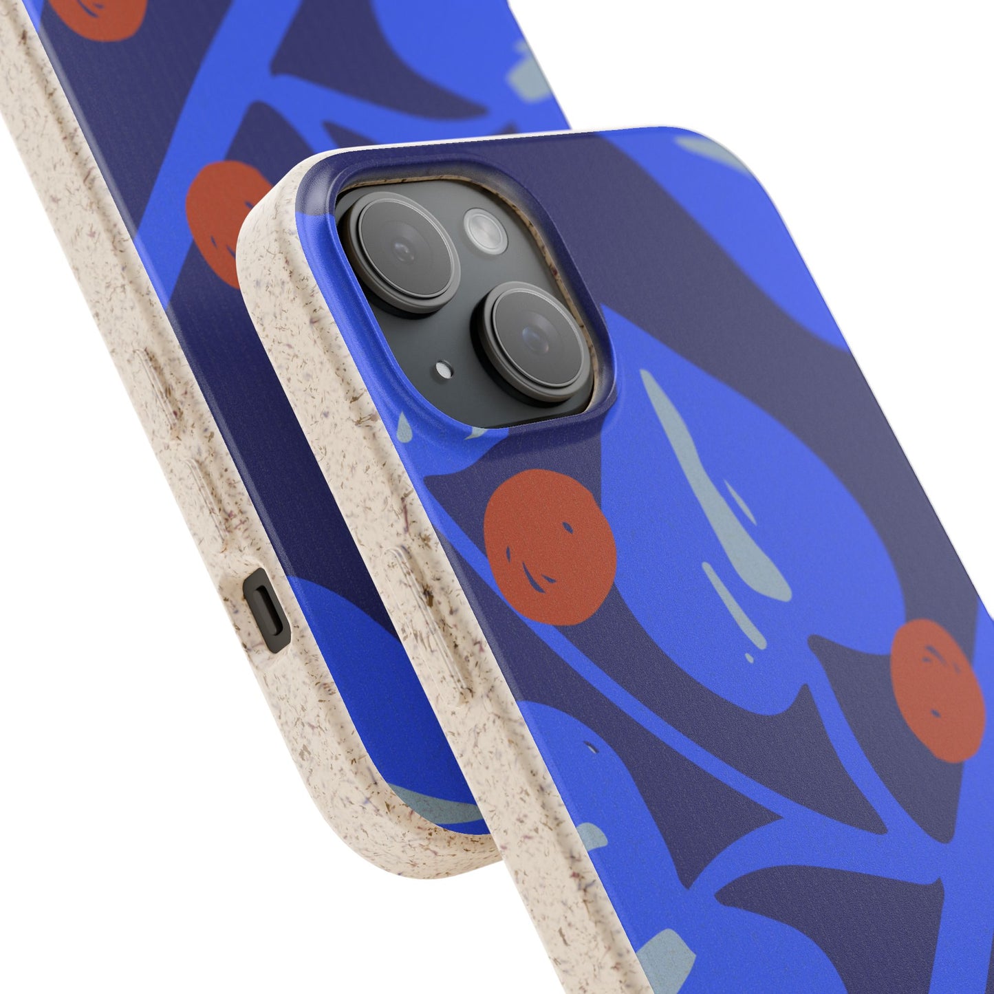 Biodegradable Phone Case — Bold Blue Abstract Floral Berry Design