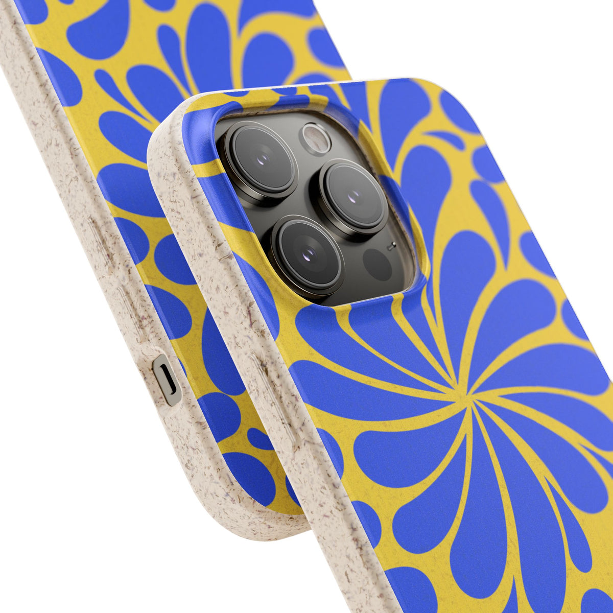 Biodegradable Phone Case — Blue & Yellow Retro Swirl Eco Phone Cover