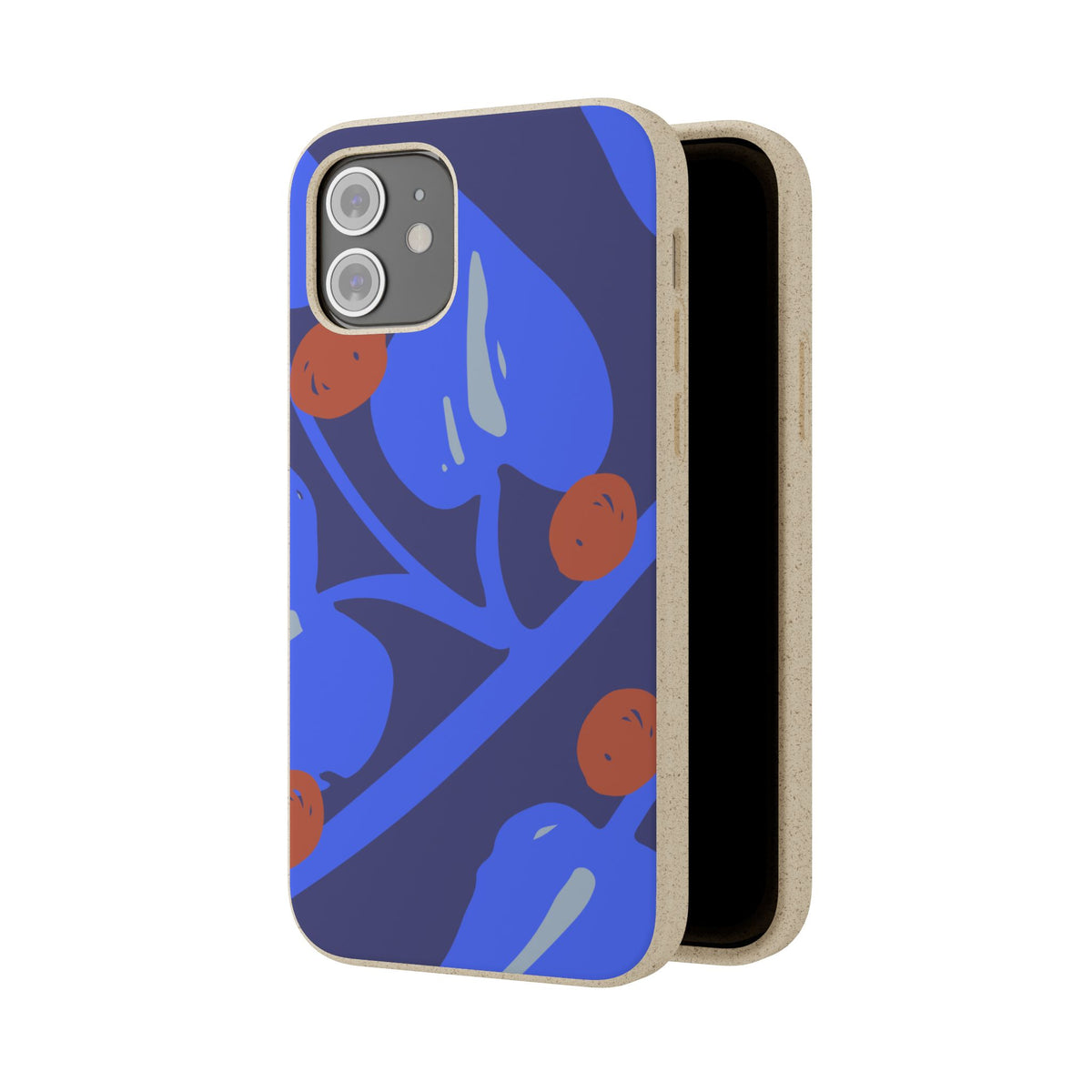 Biodegradable Phone Case — Bold Blue Abstract Floral Berry Design