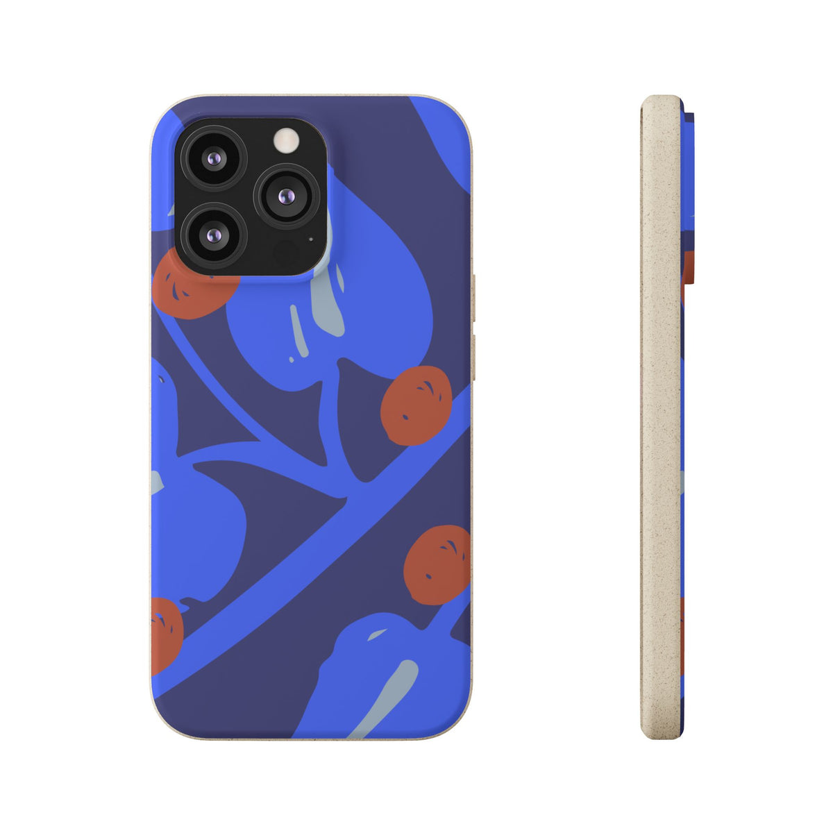 Biodegradable Phone Case — Bold Blue Abstract Floral Berry Design