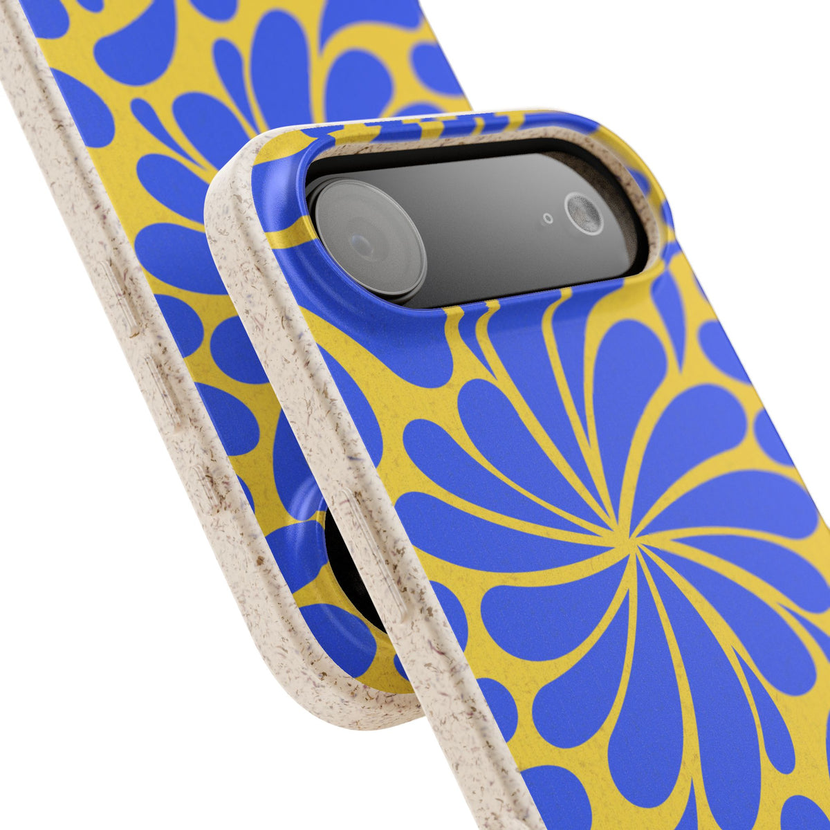 Biodegradable Phone Case — Blue & Yellow Retro Swirl Eco Phone Cover
