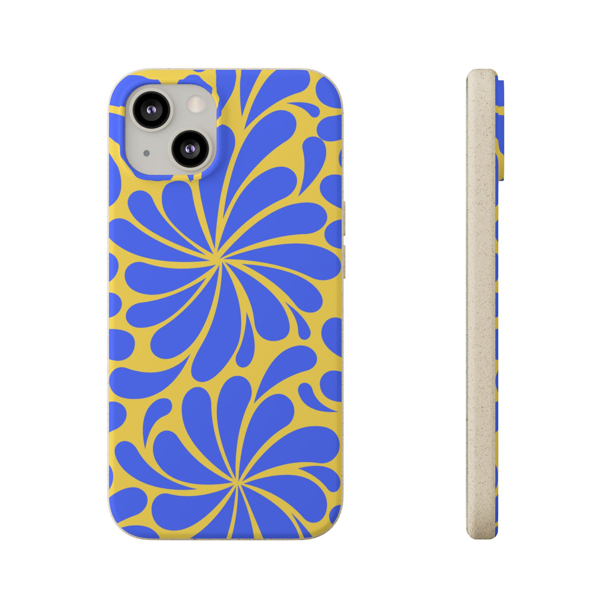 Biodegradable Phone Case — Blue & Yellow Retro Swirl Eco Phone Cover