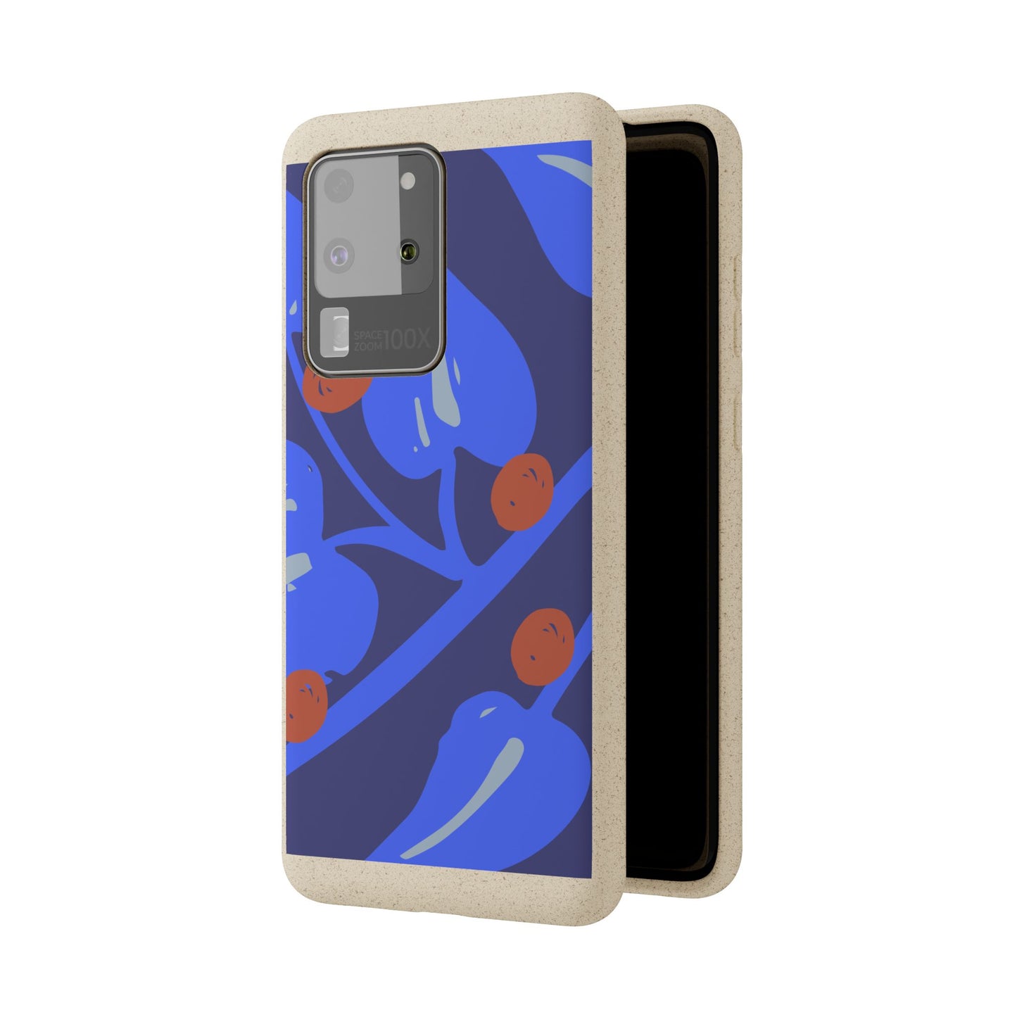 Biodegradable Phone Case — Bold Blue Abstract Floral Berry Design