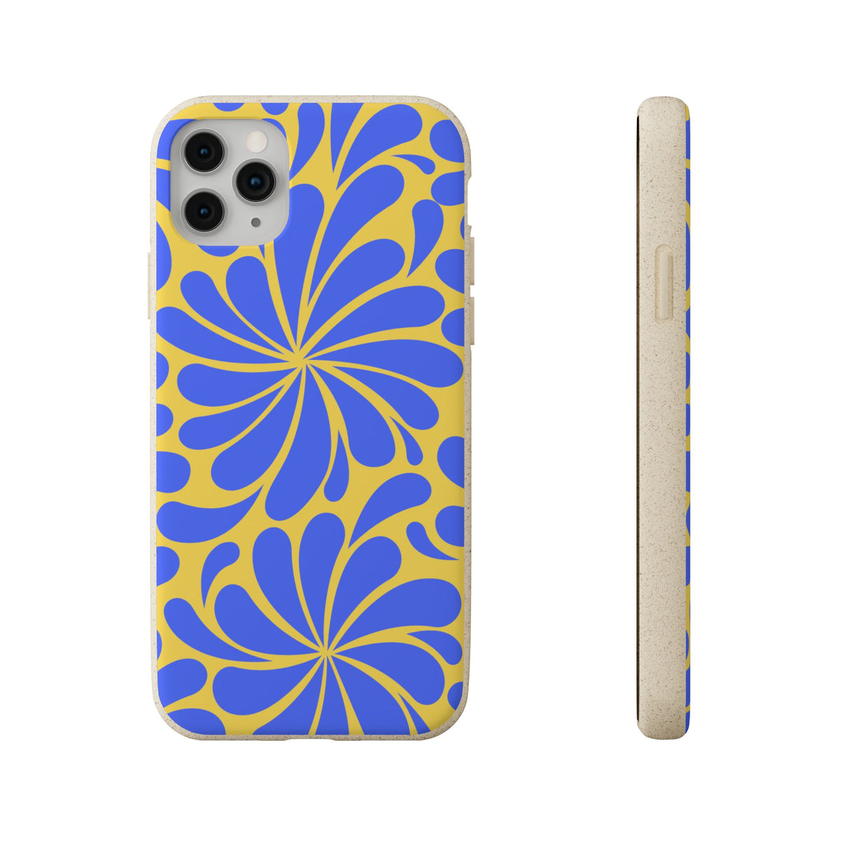 Biodegradable Phone Case — Blue & Yellow Retro Swirl Eco Phone Cover