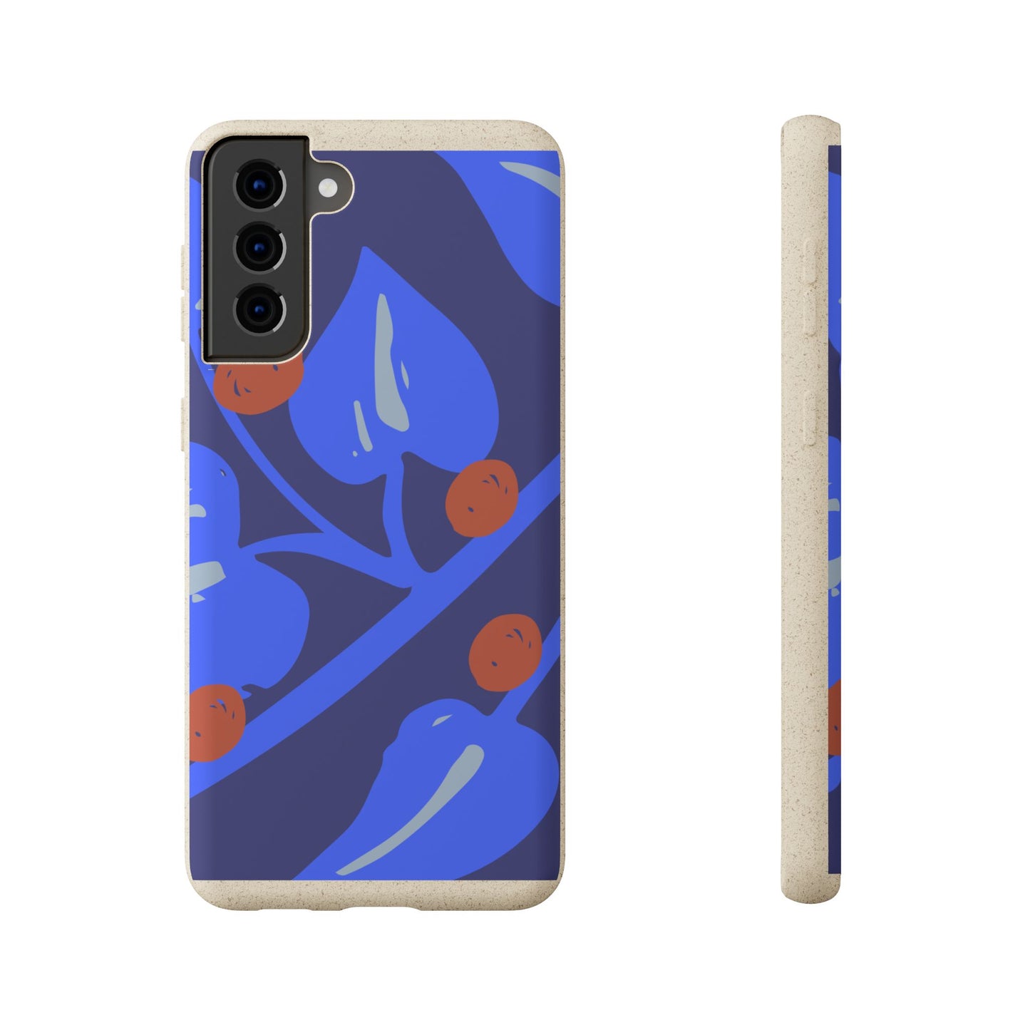 Biodegradable Phone Case — Bold Blue Abstract Floral Berry Design