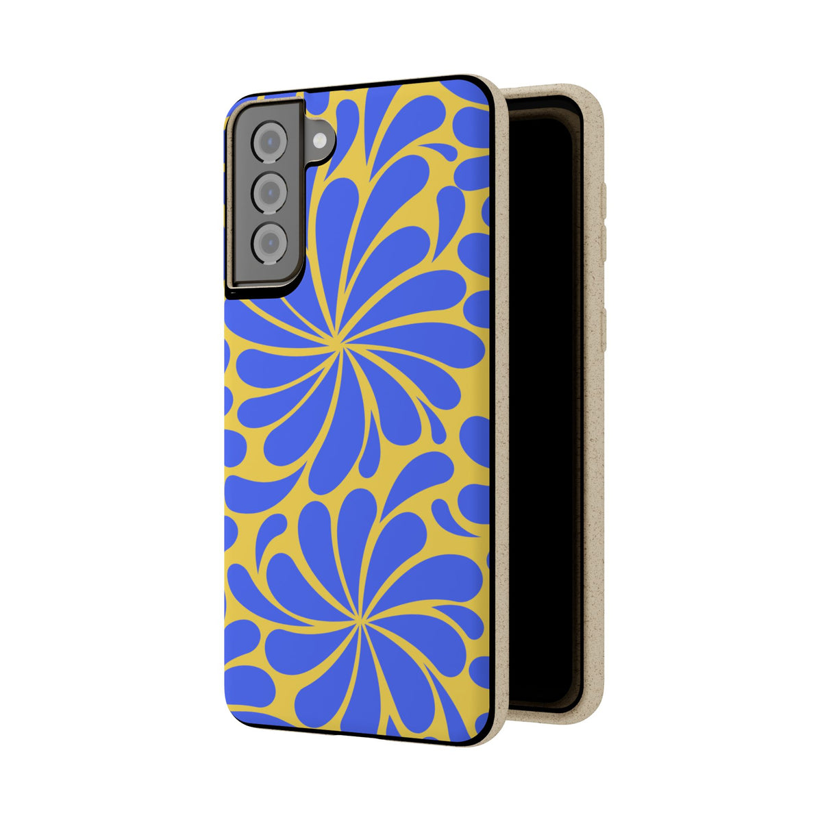 Biodegradable Phone Case — Blue & Yellow Retro Swirl Eco Phone Cover