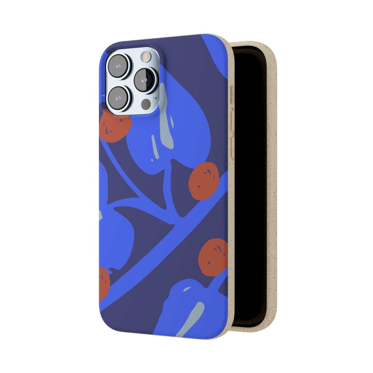 Biodegradable Phone Case — Bold Blue Abstract Floral Berry Design