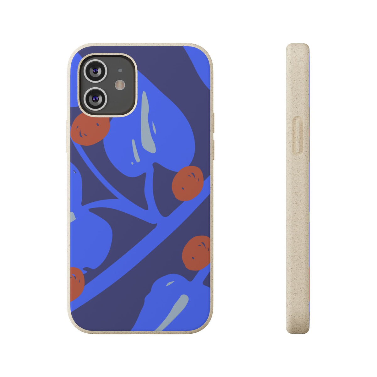 Biodegradable Phone Case — Bold Blue Abstract Floral Berry Design