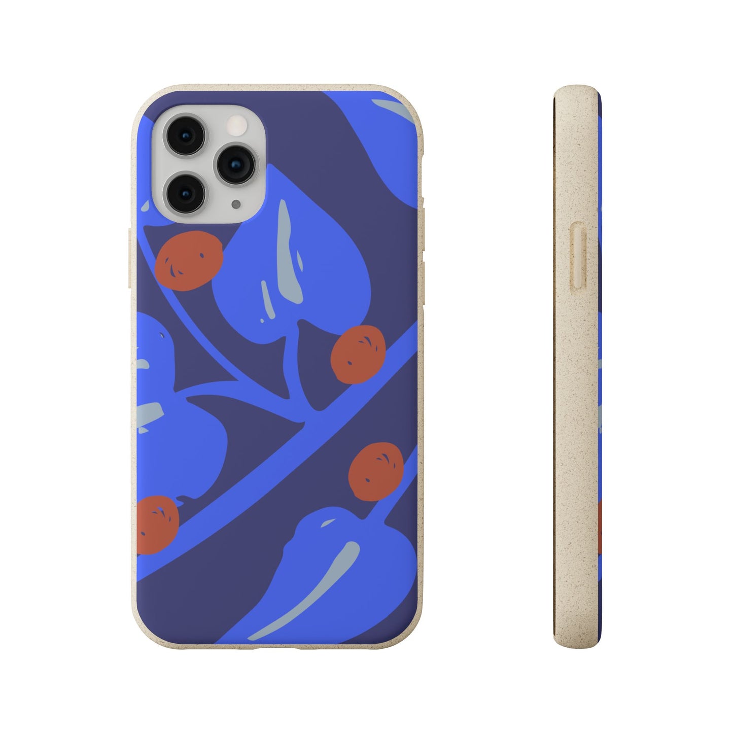 Biodegradable Phone Case — Bold Blue Abstract Floral Berry Design