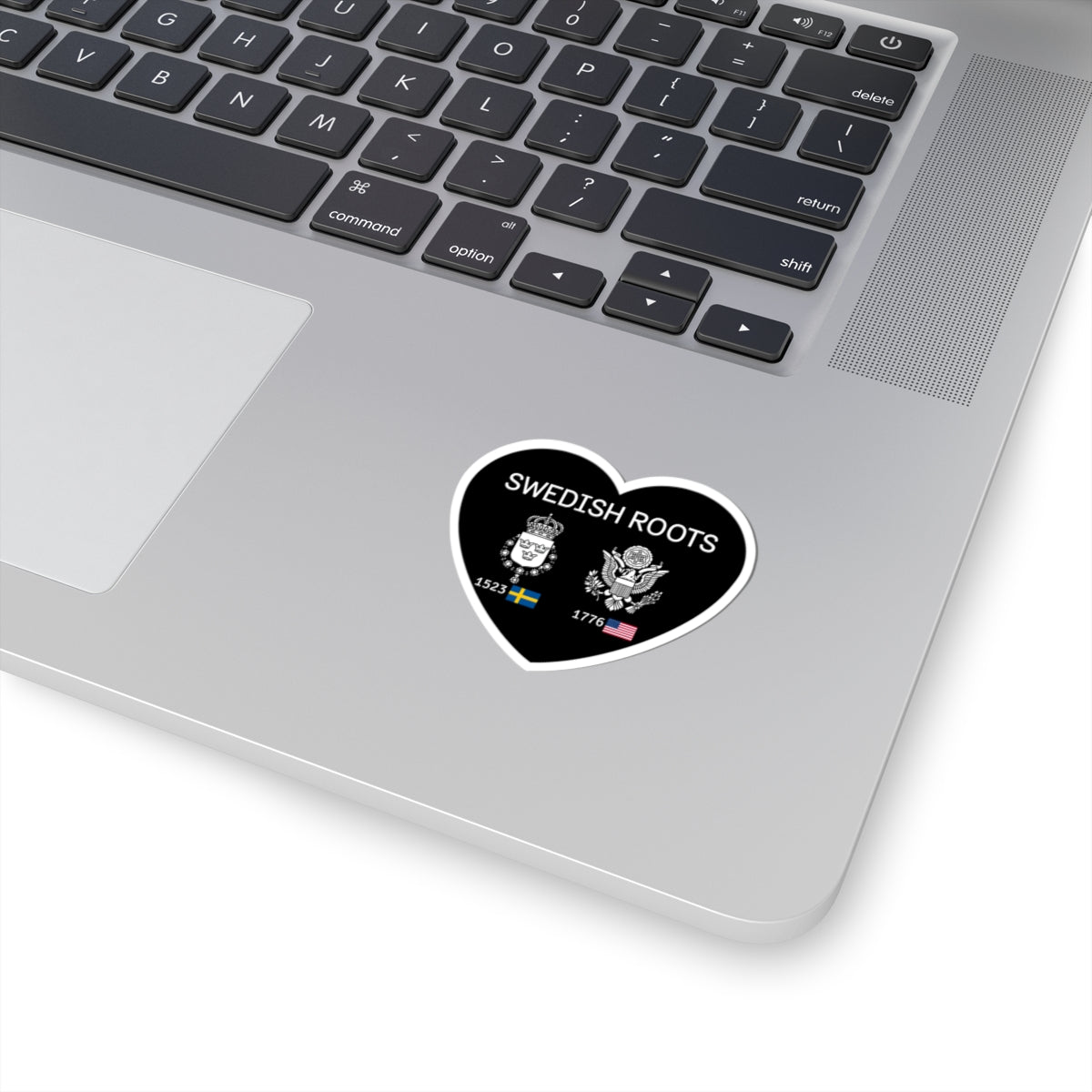 Swedish Roots Heart Sticker — Heritage Flags & Crest Kiss-Cut Sticker