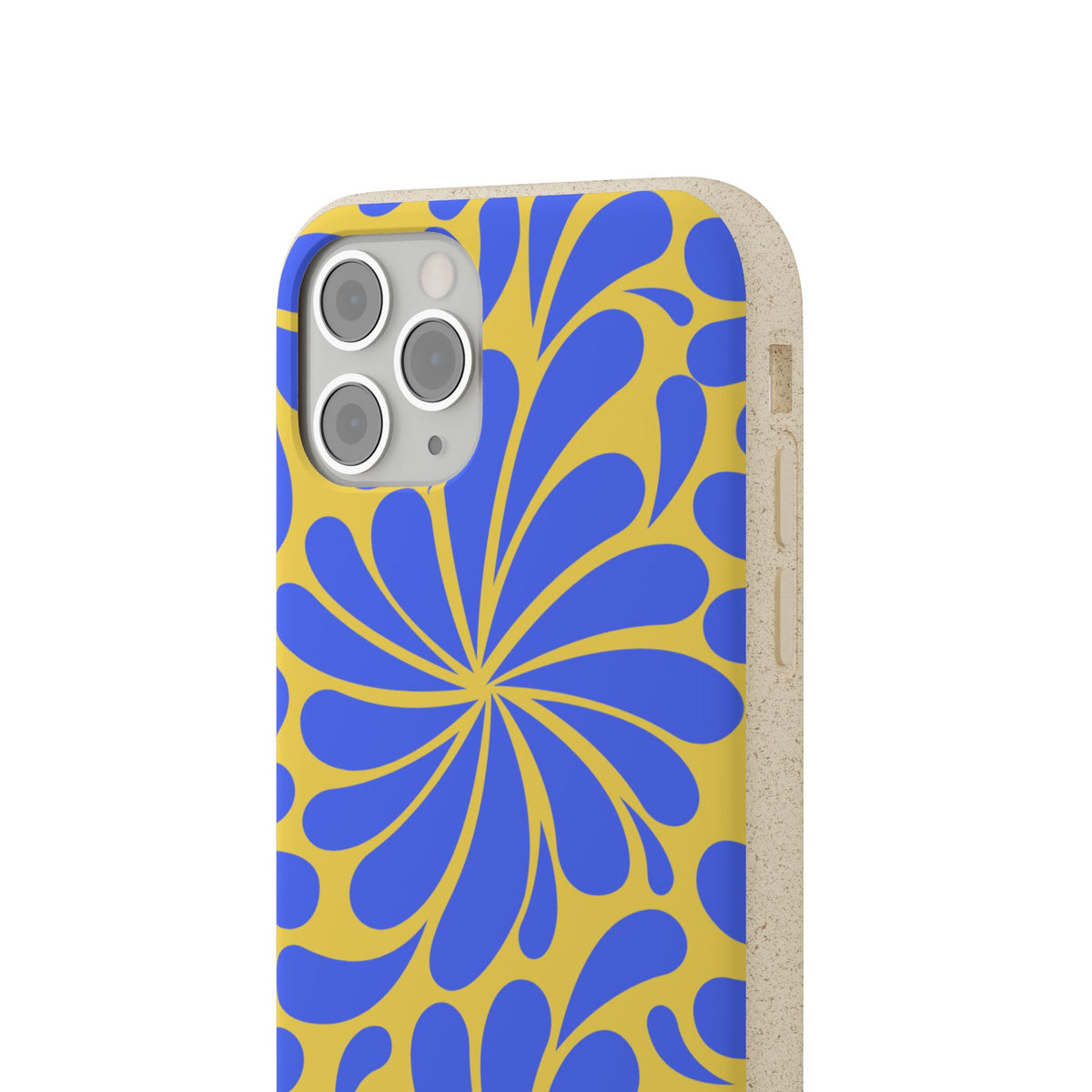 Biodegradable Phone Case — Blue & Yellow Retro Swirl Eco Phone Cover