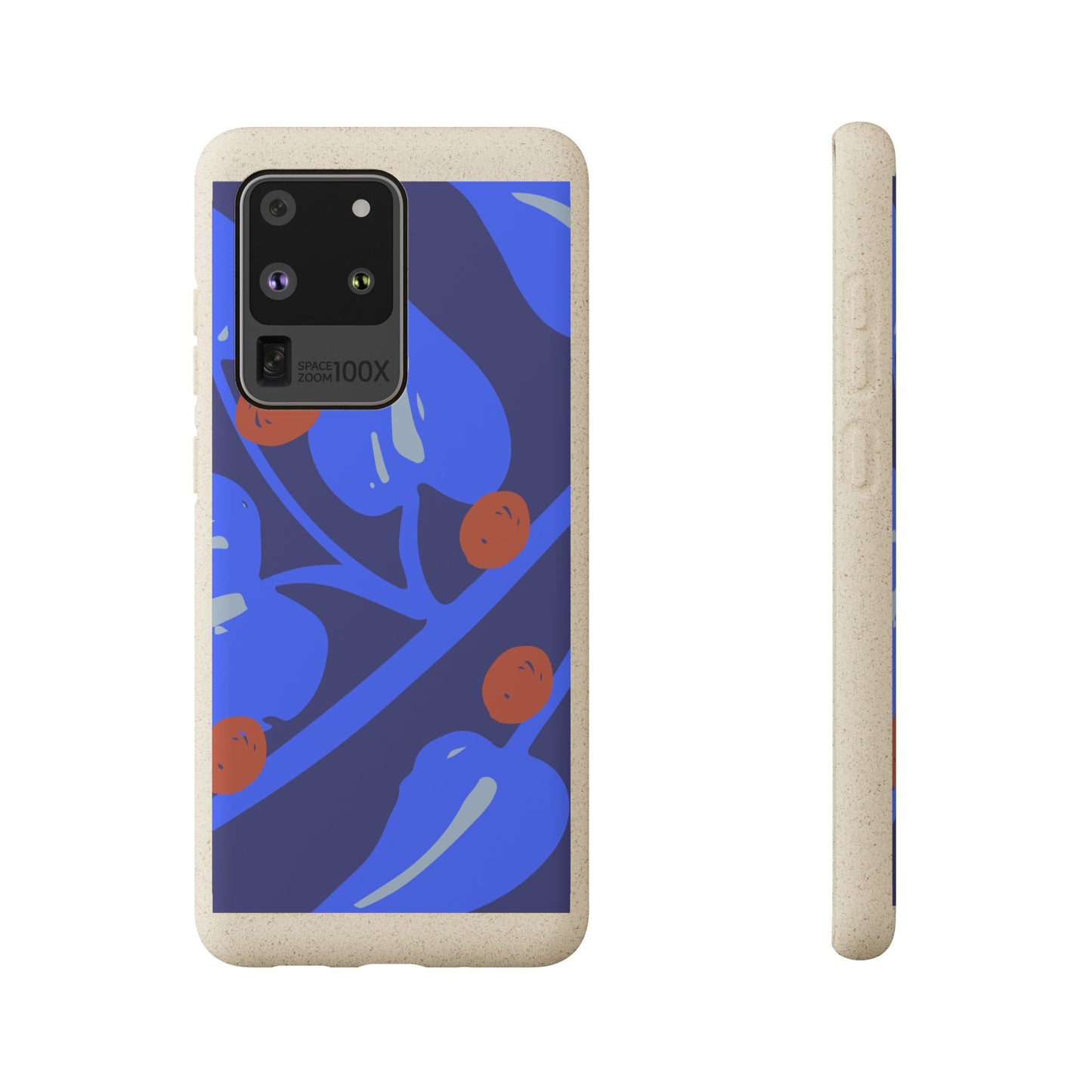 Biodegradable Phone Case — Bold Blue Abstract Floral Berry Design
