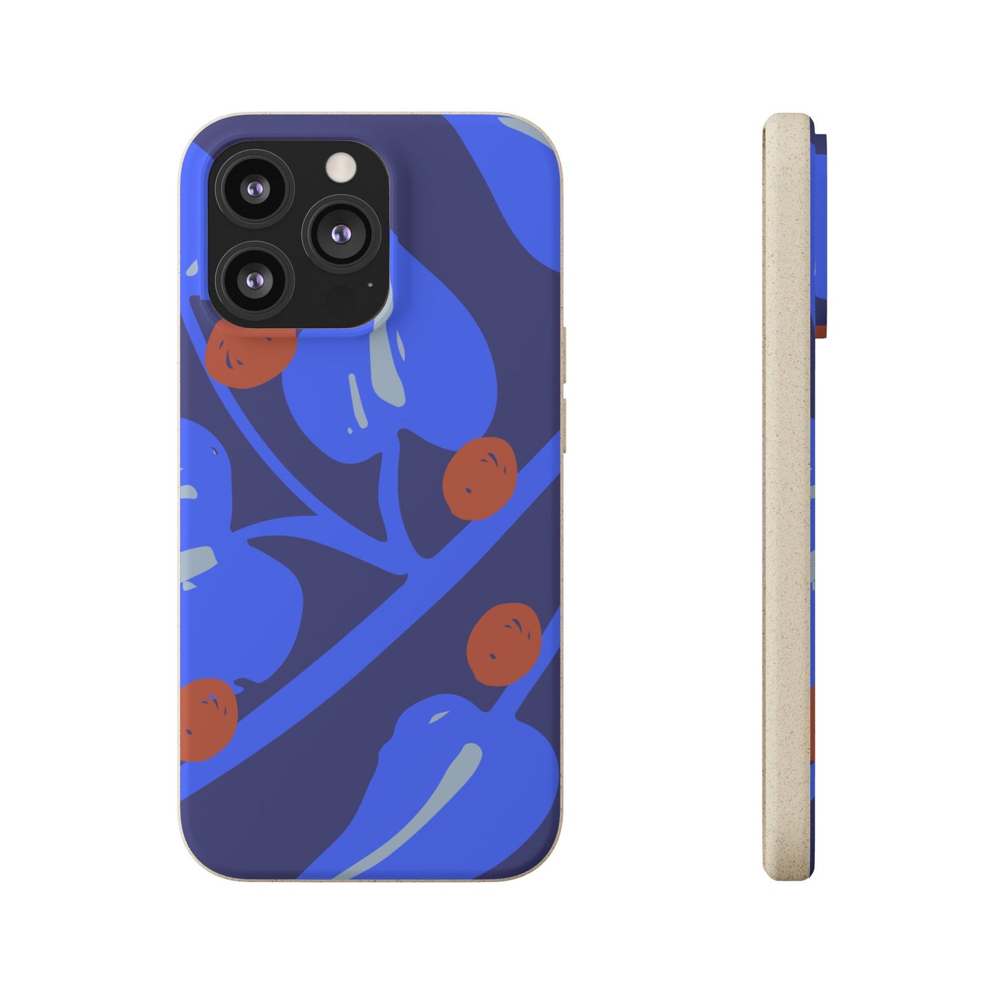 Biodegradable Phone Case — Bold Blue Abstract Floral Berry Design