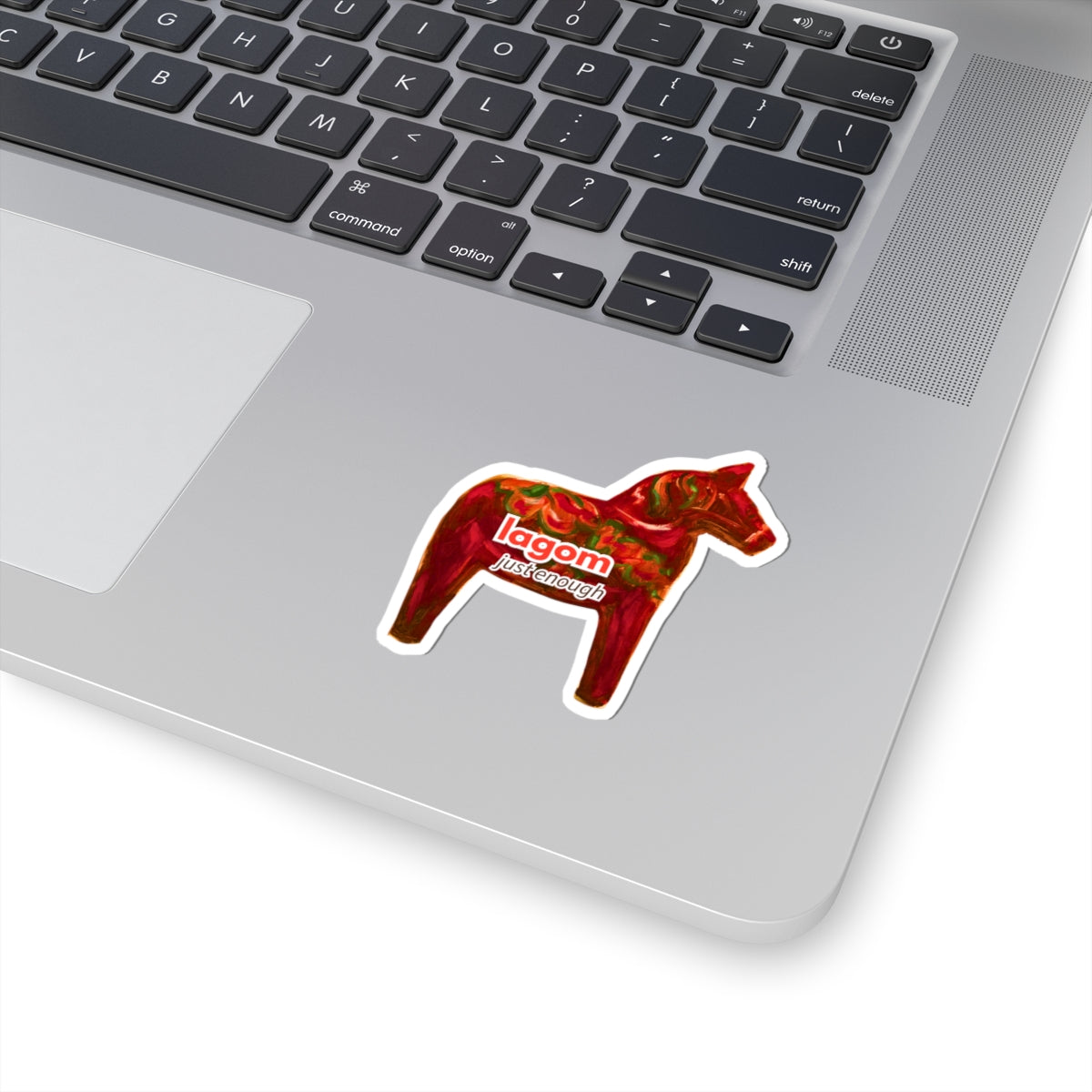 Dala Horse Kiss-Cut Sticker — "lagom just enough" Scandinavian Folk Art Decal