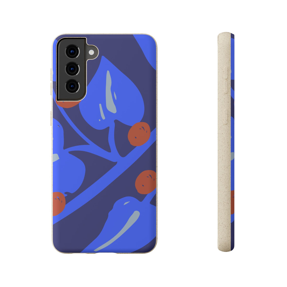 Biodegradable Phone Case — Bold Blue Abstract Floral Berry Design