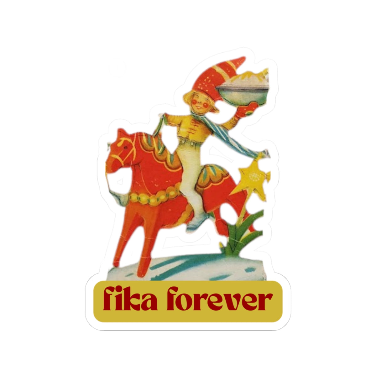 Fika Forever Vintage Dala Horse Sticker