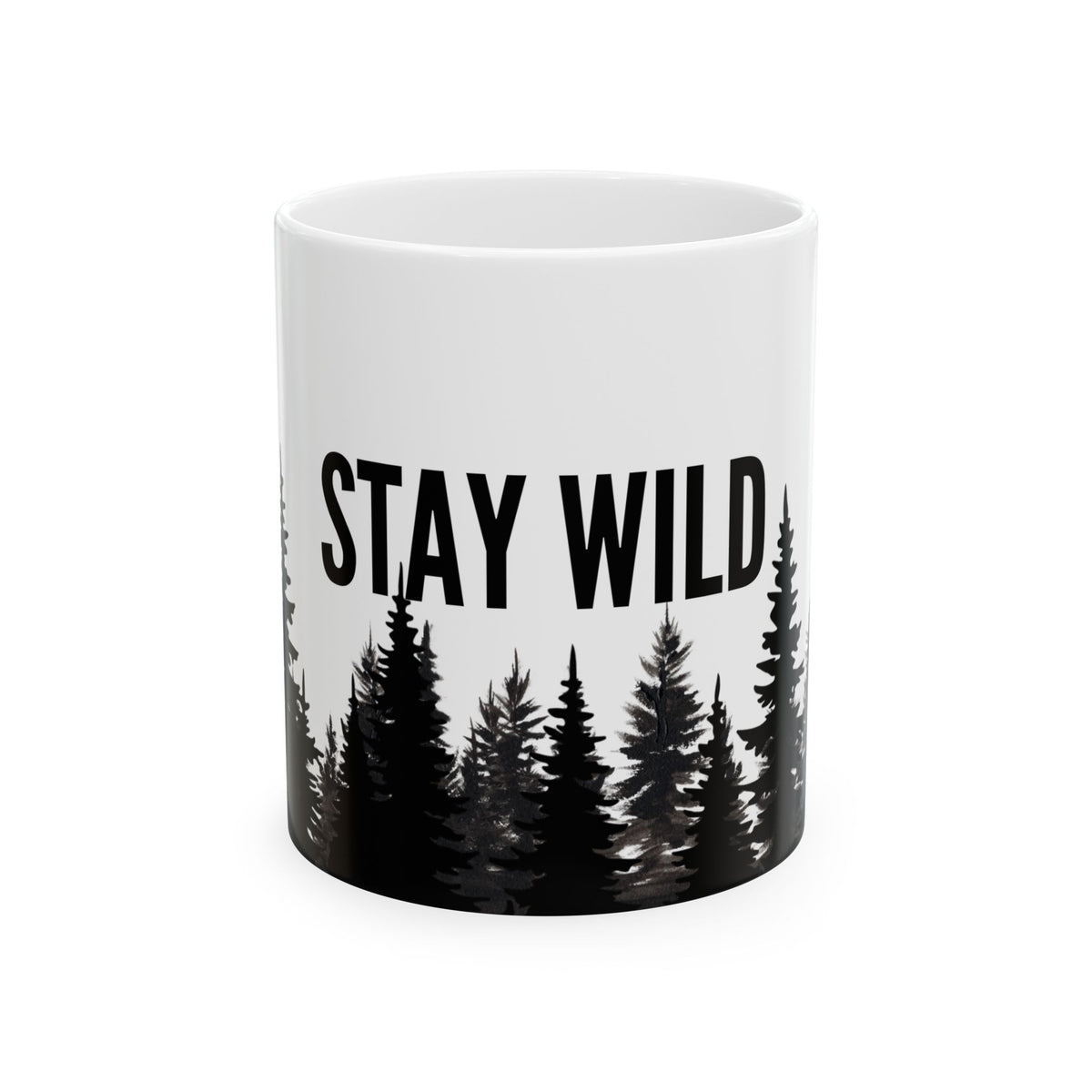 Stay Wild Alpine Ceramic Mug – Minimalist Forest Coffee Cup (11oz, 15oz)
