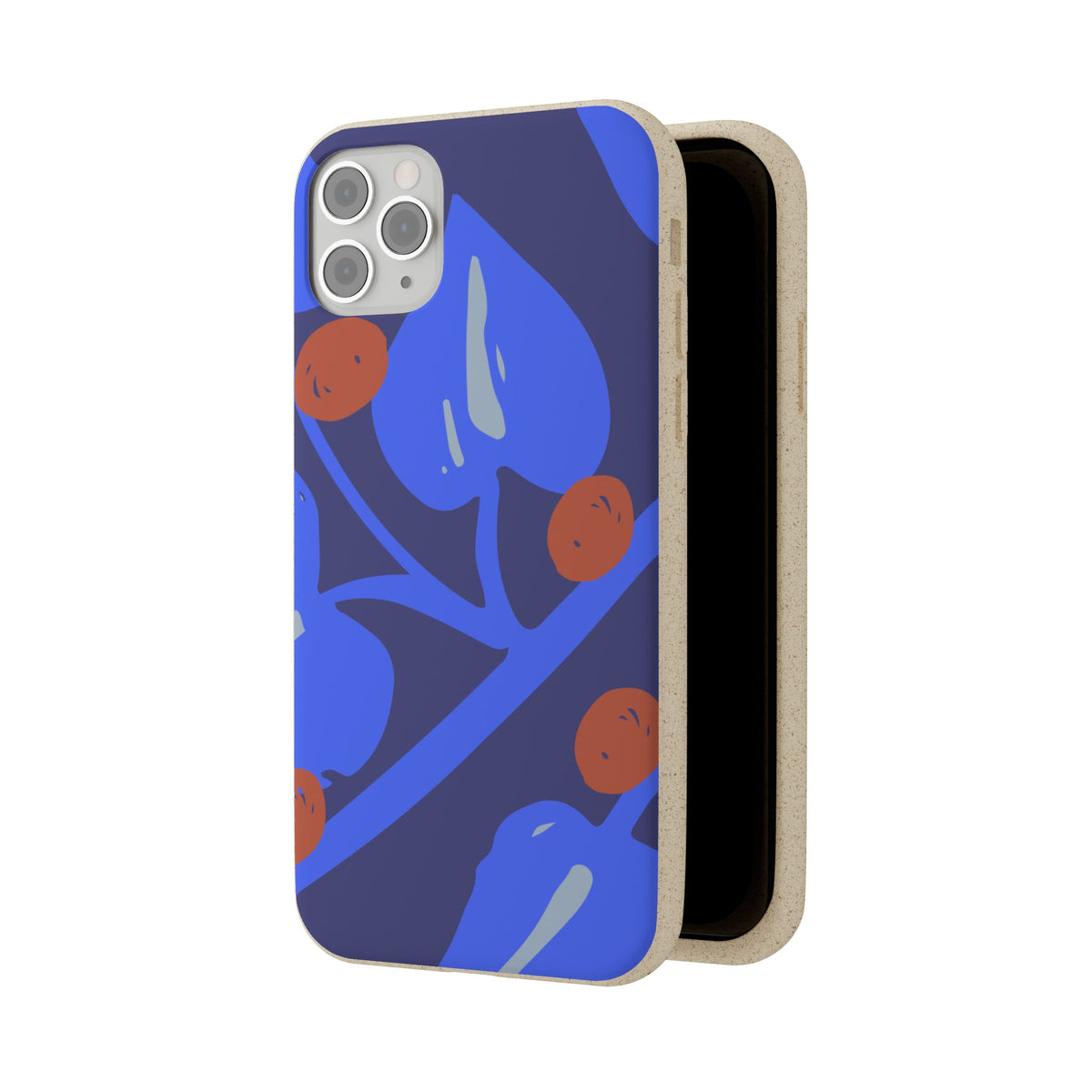 Biodegradable Phone Case — Bold Blue Abstract Floral Berry Design