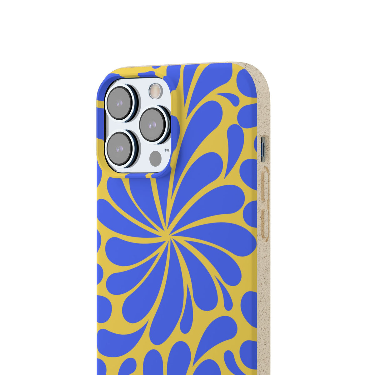 Biodegradable Phone Case — Blue & Yellow Retro Swirl Eco Phone Cover