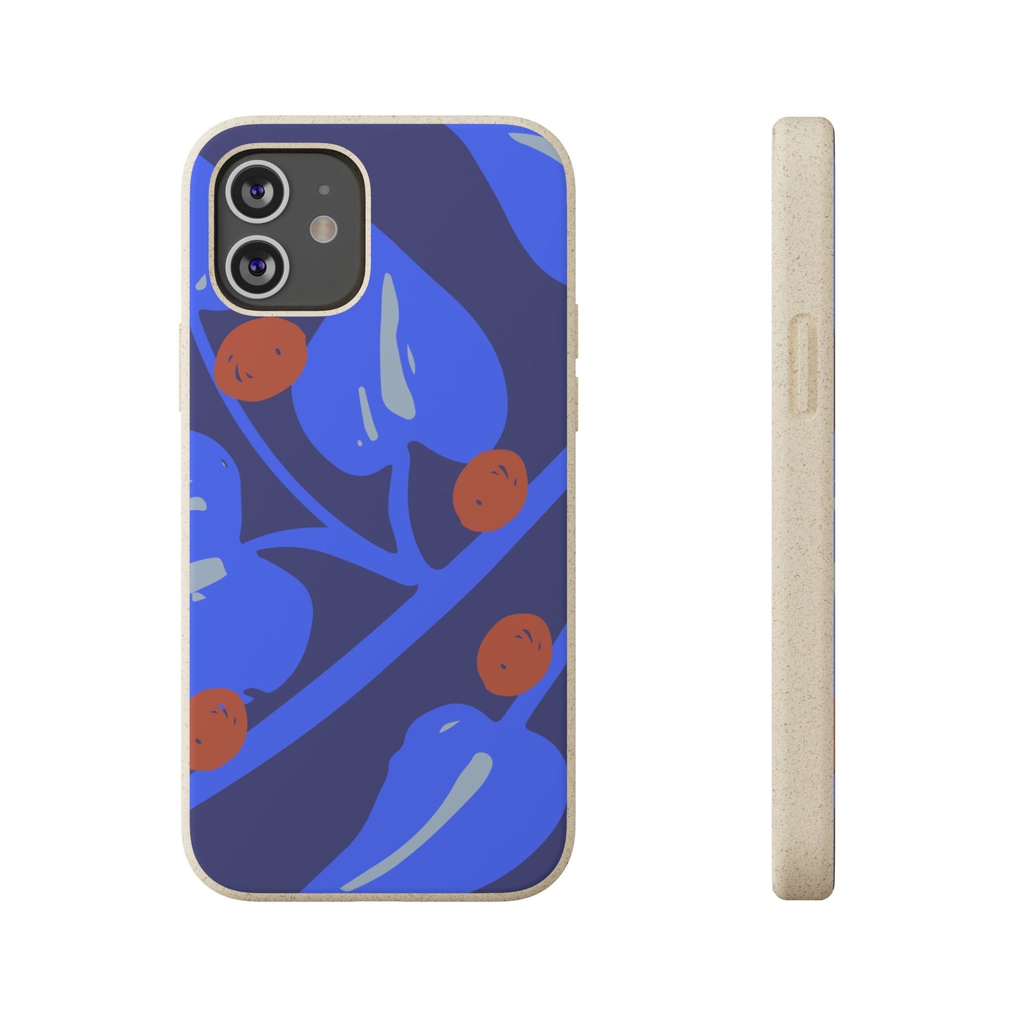 Biodegradable Phone Case — Bold Blue Abstract Floral Berry Design
