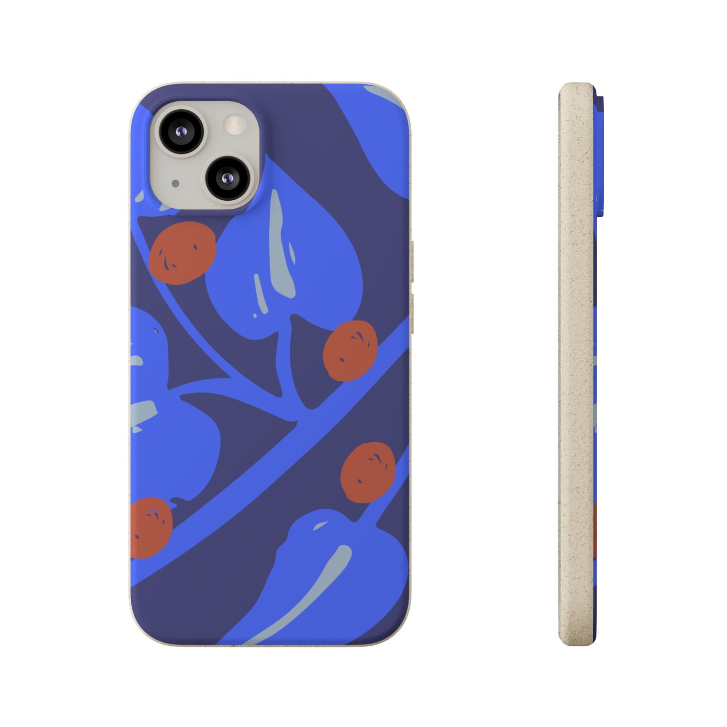 Biodegradable Phone Case — Bold Blue Abstract Floral Berry Design