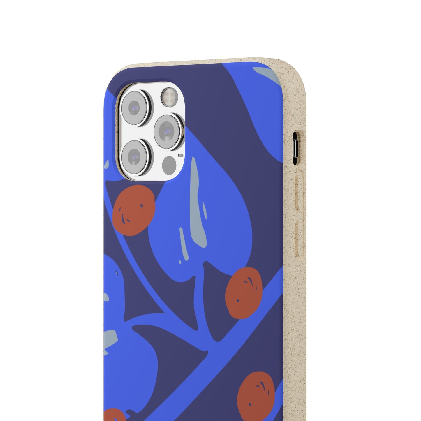 Biodegradable Phone Case — Bold Blue Abstract Floral Berry Design
