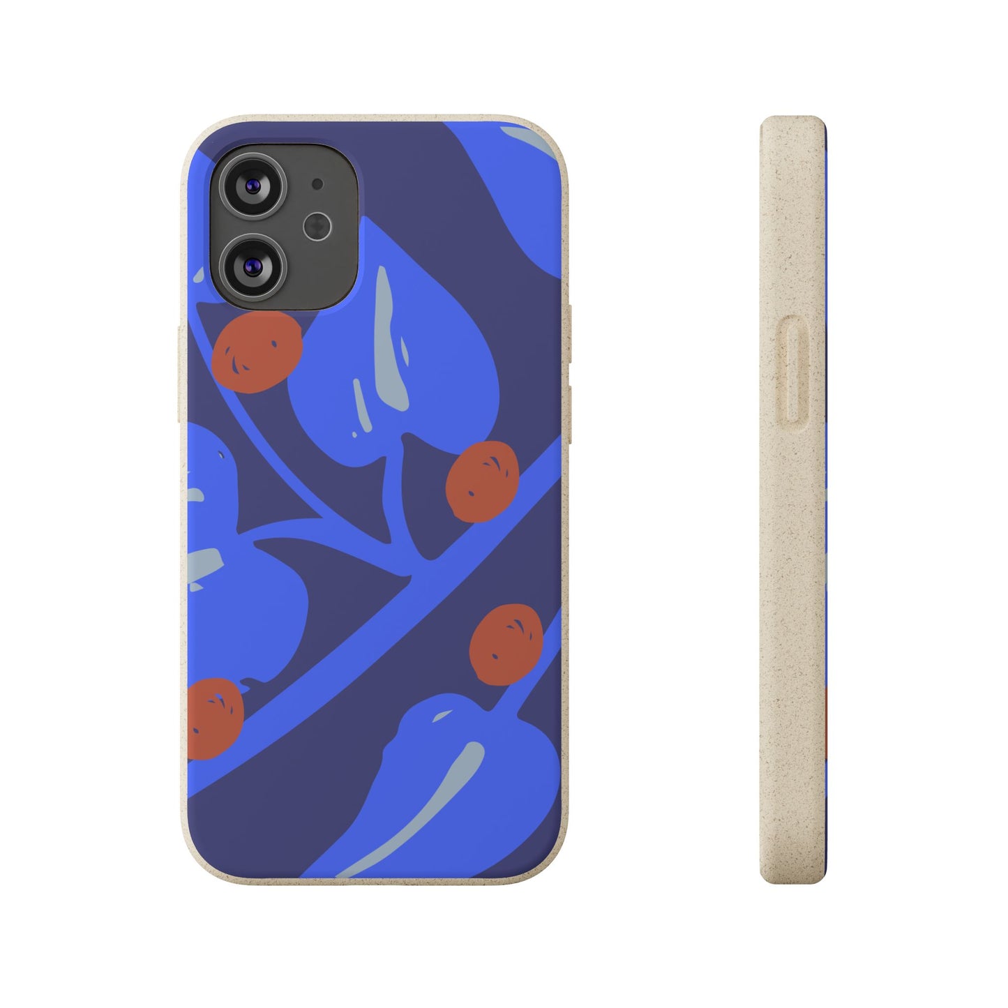 Biodegradable Phone Case — Bold Blue Abstract Floral Berry Design